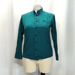 Panhandle Plaid Button-Down Long Sleeve Shirt Women Sz XL/18 Teal Style C0G8123